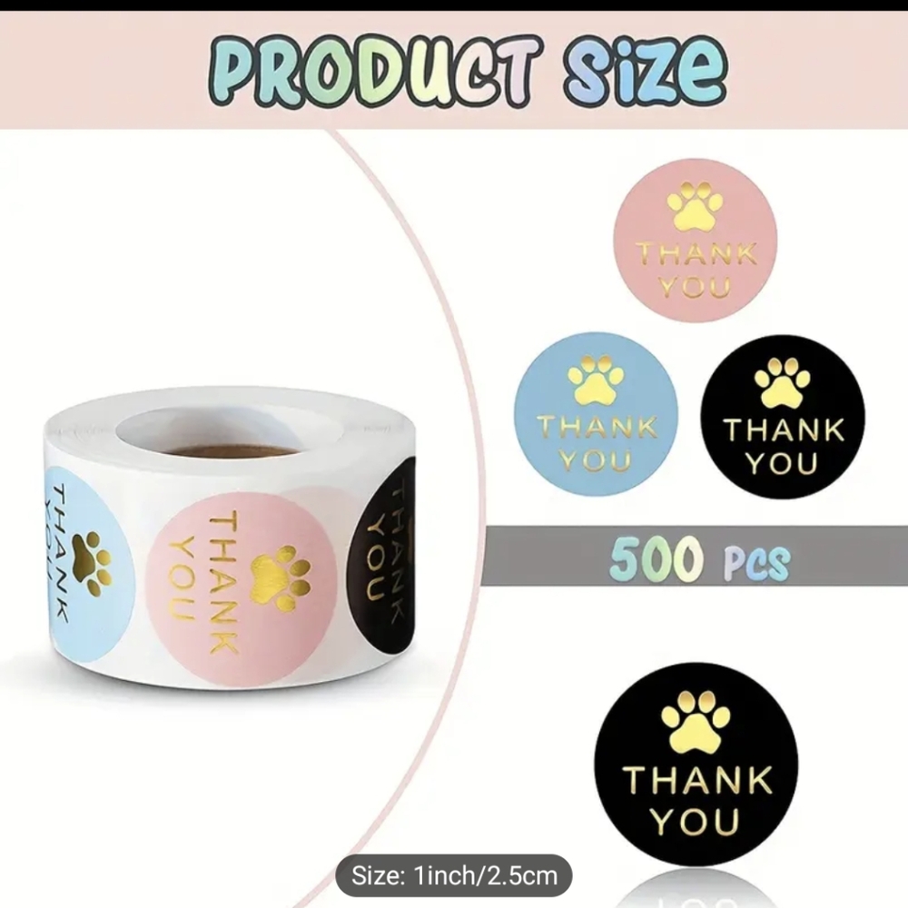 Thank You Paw Stickers Multicolor Roll Of 500